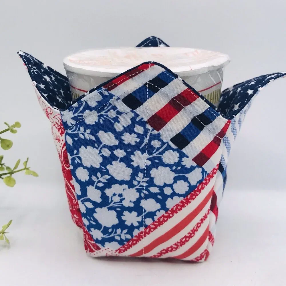 3 Piece Set Microwave Cozies, Reversible Patriotic Patchwork, Plate, Bowl, Pint